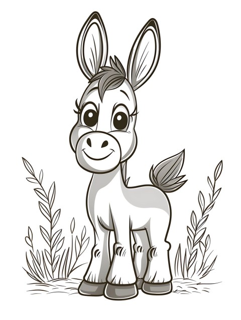 Cute Donkey Coloring Book Pages Simple Hand Drawn Animal illustration Line Art Outline Black and White (53)