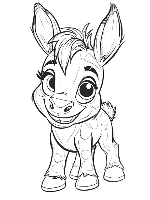 Cute Donkey Coloring Book Pages Simple Hand Drawn Animal illustration Line Art Outline Black and White (62)