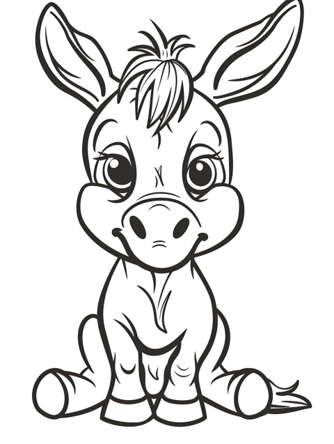 Cute Donkey Coloring Book Pages Simple Hand Drawn Animal illustration Line Art Outline Black and White (77)