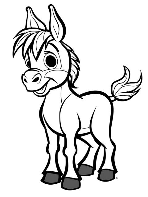 Cute Donkey Coloring Book Pages Simple Hand Drawn Animal illustration Line Art Outline Black and White (145)