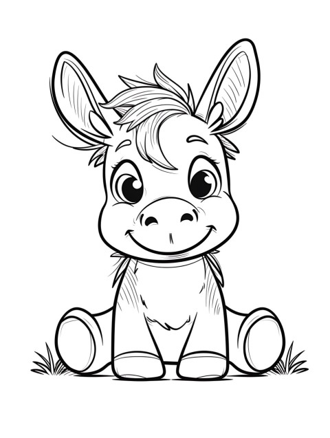 Cute Donkey Coloring Book Pages Simple Hand Drawn Animal illustration Line Art Outline Black and White (112)