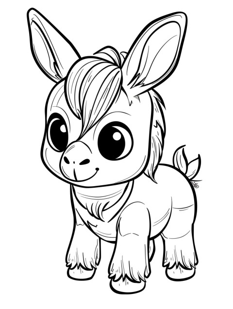 Cute Donkey Coloring Book Pages Simple Hand Drawn Animal illustration Line Art Outline Black and White (140)