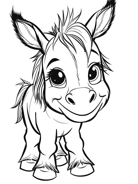 Cute Donkey Coloring Book Pages Simple Hand Drawn Animal illustration Line Art Outline Black and White (101)