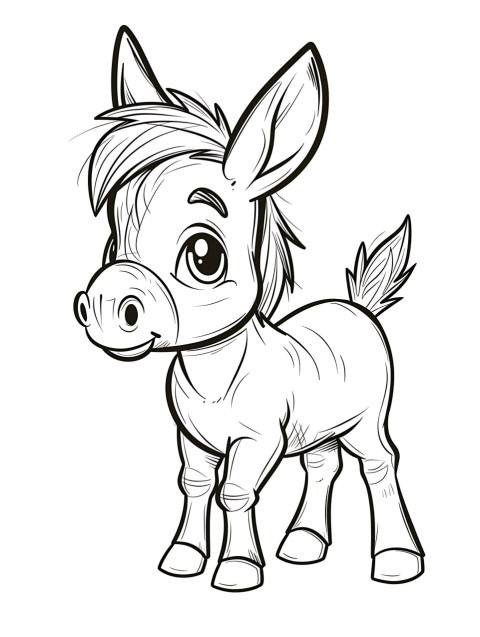 Cute Donkey Coloring Book Pages Simple Hand Drawn Animal illustration Line Art Outline Black and White (132)