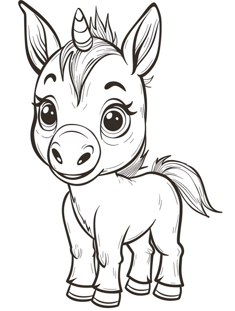 Cute Donkey Coloring Book Pages Simple Hand Drawn Animal illustration Line Art Outline Black and White (104)