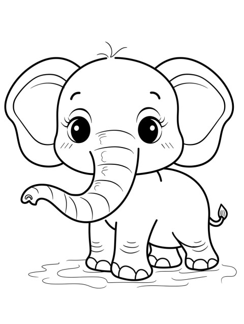 Cute Elephant Coloring Book Pages Simple Hand Drawn Animal illustration Line Art Outline Black and White (55)