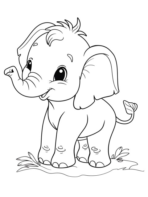 Cute Elephant Coloring Book Pages Simple Hand Drawn Animal illustration Line Art Outline Black and White (54)