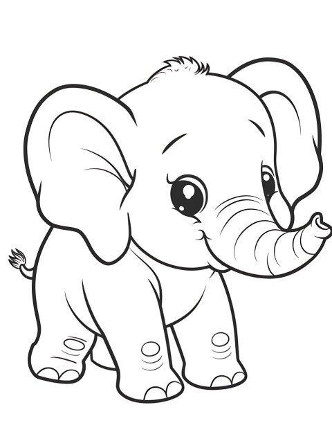 Cute Elephant Coloring Book Pages Simple Hand Drawn Animal illustration Line Art Outline Black and White (43)