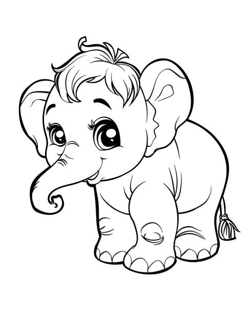 Cute Elephant Coloring Book Pages Simple Hand Drawn Animal illustration Line Art Outline Black and White (44)