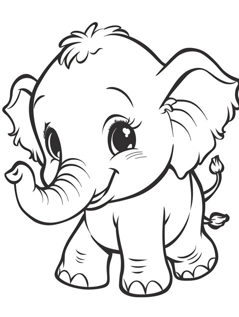 Cute Elephant Coloring Book Pages Simple Hand Drawn Animal illustration Line Art Outline Black and White (29)