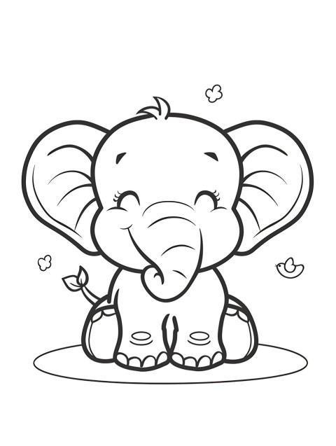 Cute Elephant Coloring Book Pages Simple Hand Drawn Animal illustration Line Art Outline Black and White (47)
