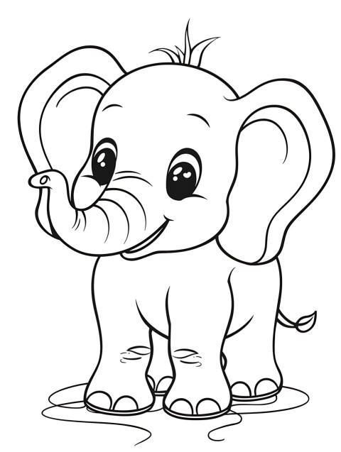 Cute Elephant Coloring Book Pages Simple Hand Drawn Animal illustration Line Art Outline Black and White (86)
