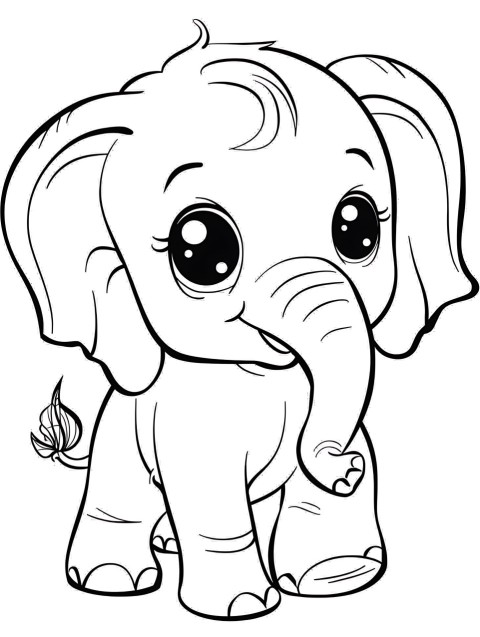 Cute Elephant Coloring Book Pages Simple Hand Drawn Animal illustration Line Art Outline Black and White (23)