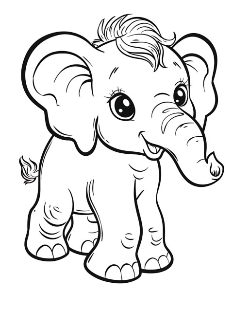 Cute Elephant Coloring Book Pages Simple Hand Drawn Animal illustration Line Art Outline Black and White (77)
