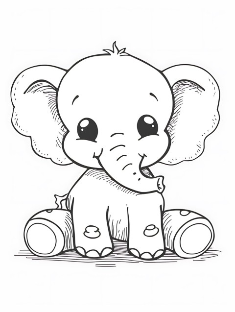Cute Elephant Coloring Book Pages Simple Hand Drawn Animal illustration Line Art Outline Black and White (85)