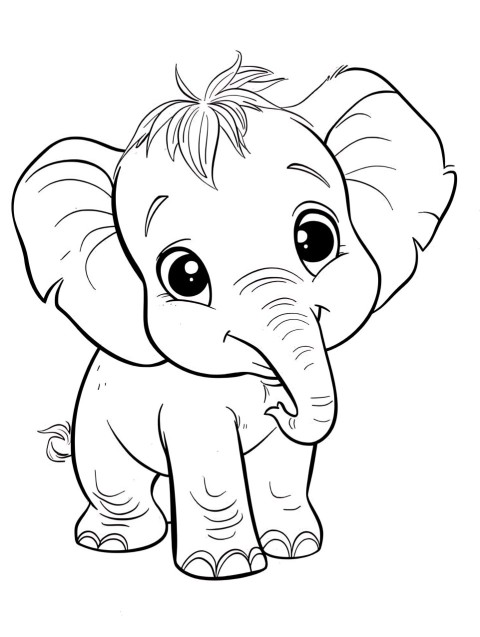 Cute Elephant Coloring Book Pages Simple Hand Drawn Animal illustration Line Art Outline Black and White (58)
