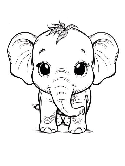 Cute Elephant Coloring Book Pages Simple Hand Drawn Animal illustration Line Art Outline Black and White (67)