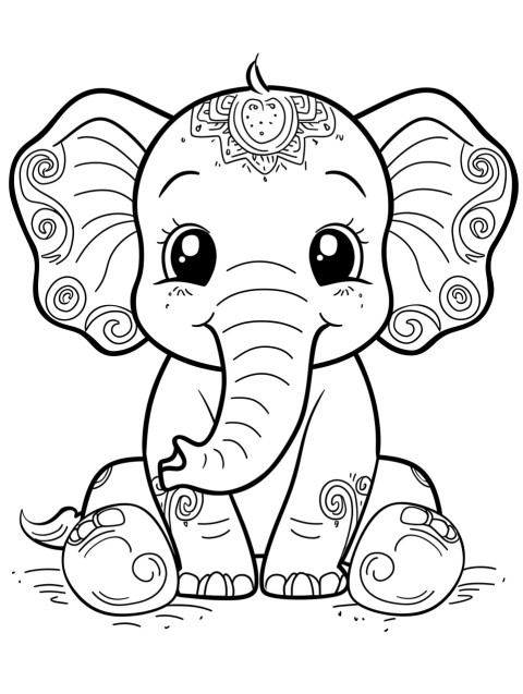 Cute Elephant Coloring Book Pages Simple Hand Drawn Animal illustration Line Art Outline Black and White (61)