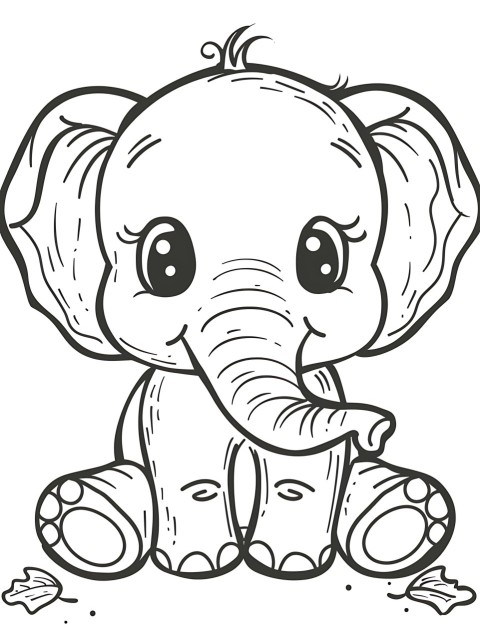 Cute Elephant Coloring Book Pages Simple Hand Drawn Animal illustration Line Art Outline Black and White (84)