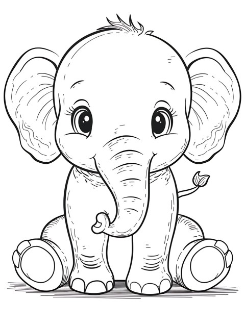 Cute Elephant Coloring Book Pages Simple Hand Drawn Animal illustration Line Art Outline Black and White (91)