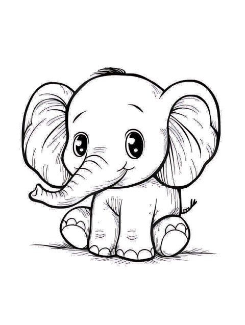 Cute Elephant Coloring Book Pages Simple Hand Drawn Animal illustration Line Art Outline Black and White (96)