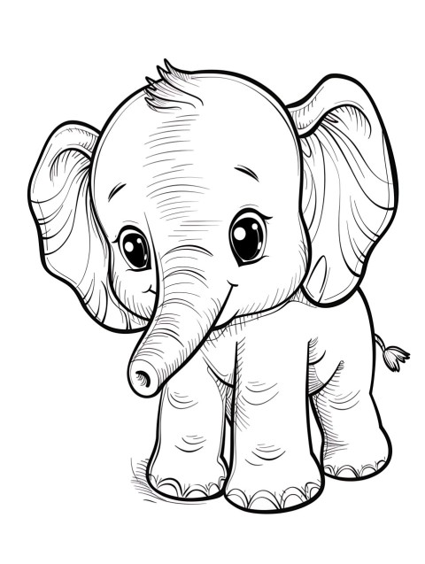Cute Elephant Coloring Book Pages Simple Hand Drawn Animal illustration Line Art Outline Black and White (4)
