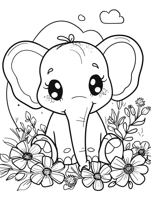 Cute Elephant Coloring Book Pages Simple Hand Drawn Animal illustration Line Art Outline Black and White (98)