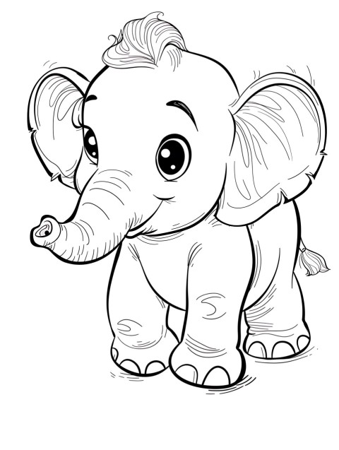 Cute Elephant Coloring Book Pages Simple Hand Drawn Animal illustration Line Art Outline Black and White (107)
