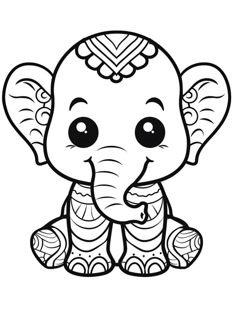 Cute Elephant Coloring Book Pages Simple Hand Drawn Animal illustration Line Art Outline Black and White (2)