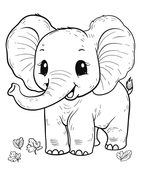 Cute Elephant Coloring Book Pages Simple Hand Drawn Animal illustration Line Art Outline Black and White (110)