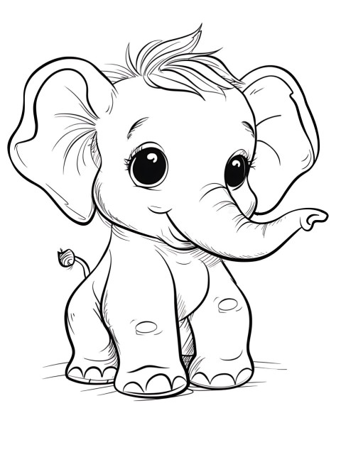Cute Elephant Coloring Book Pages Simple Hand Drawn Animal illustration Line Art Outline Black and White (101)