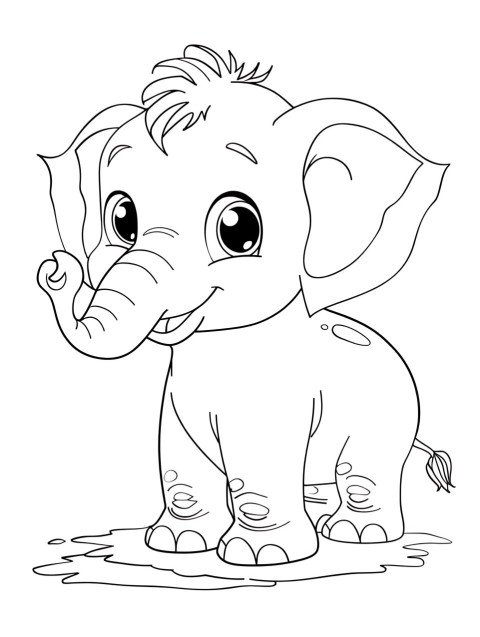 Cute Elephant Coloring Book Pages Simple Hand Drawn Animal illustration Line Art Outline Black and White (115)
