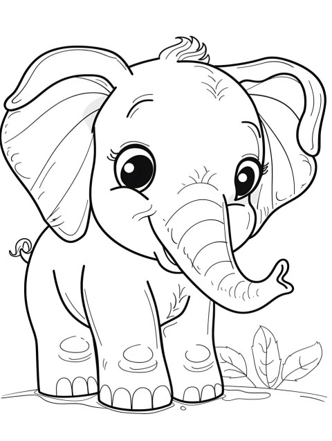 Cute Elephant Coloring Book Pages Simple Hand Drawn Animal illustration Line Art Outline Black and White (41)