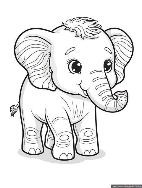 Cute Elephant Coloring Book Pages Simple Hand Drawn Animal illustration Line Art Outline Black and White (125)