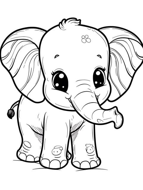 Cute Elephant Coloring Book Pages Simple Hand Drawn Animal illustration Line Art Outline Black and White (51)