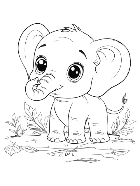 Cute Elephant Coloring Book Pages Simple Hand Drawn Animal illustration Line Art Outline Black and White (129)