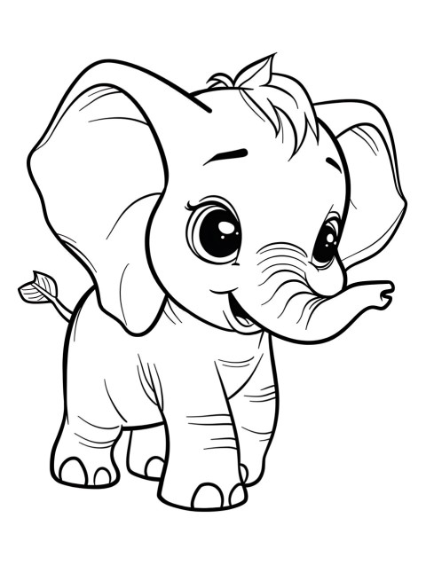 Cute Elephant Coloring Book Pages Simple Hand Drawn Animal illustration Line Art Outline Black and White (127)