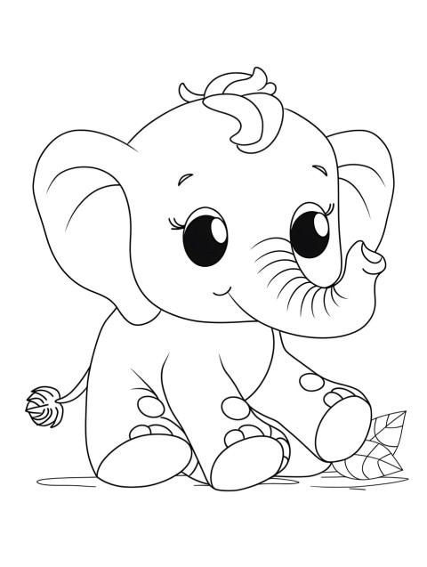 Cute Elephant Coloring Book Pages Simple Hand Drawn Animal illustration Line Art Outline Black and White (130)
