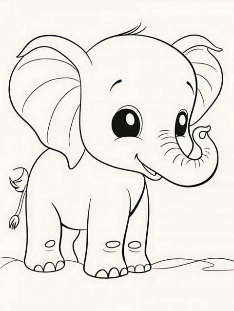 Cute Elephant Coloring Book Pages Simple Hand Drawn Animal illustration Line Art Outline Black and White (137)