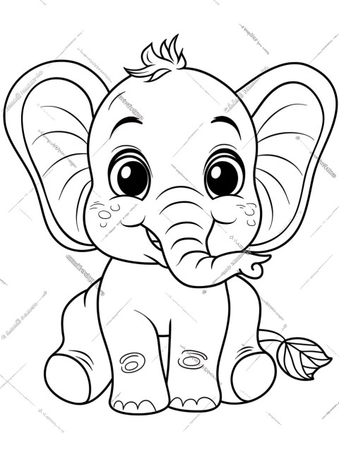 Cute Elephant Coloring Book Pages Simple Hand Drawn Animal illustration Line Art Outline Black and White (135)