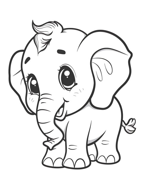 Cute Elephant Coloring Book Pages Simple Hand Drawn Animal illustration Line Art Outline Black and White (131)
