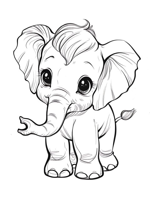 Cute Elephant Coloring Book Pages Simple Hand Drawn Animal illustration Line Art Outline Black and White (136)