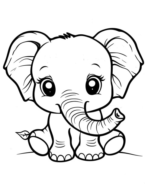 Cute Elephant Coloring Book Pages Simple Hand Drawn Animal illustration Line Art Outline Black and White (128)