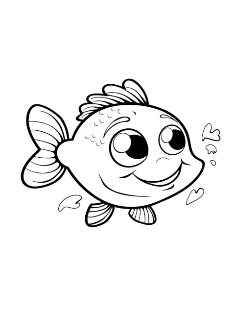 Cute Fish Coloring Book Pages Simple Hand Drawn Animal illustration Line Art Outline Black and White (57)