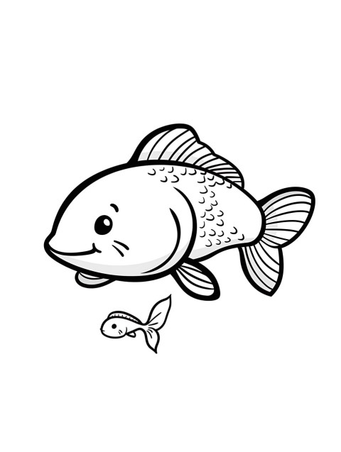 Cute Fish Coloring Book Pages Simple Hand Drawn Animal illustration Line Art Outline Black and White (68)