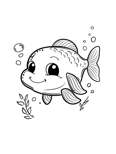 Cute Fish Coloring Book Pages Simple Hand Drawn Animal illustration Line Art Outline Black and White (91)