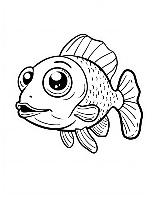 Cute Fish Coloring Book Pages Simple Hand Drawn Animal illustration Line Art Outline Black and White (42)