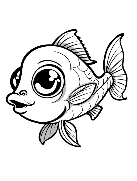 Cute Fish Coloring Book Pages Simple Hand Drawn Animal illustration Line Art Outline Black and White (50)
