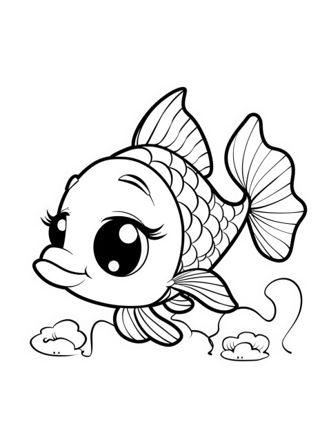 Cute Fish Coloring Book Pages Simple Hand Drawn Animal illustration Line Art Outline Black and White (36)