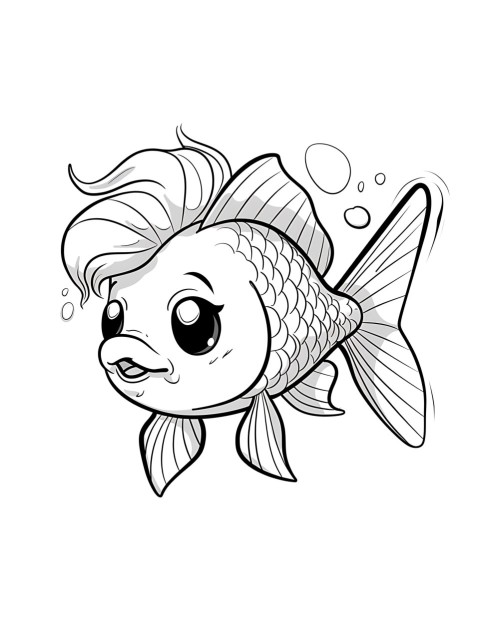 Cute Fish Coloring Book Pages Simple Hand Drawn Animal illustration Line Art Outline Black and White (90)